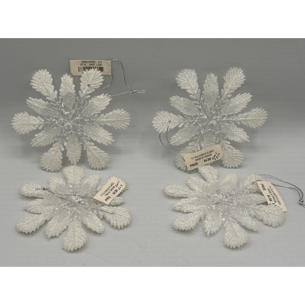 Vintage 4" Acrylic Snowflake Ornaments Christmas Decor Lot Of 4